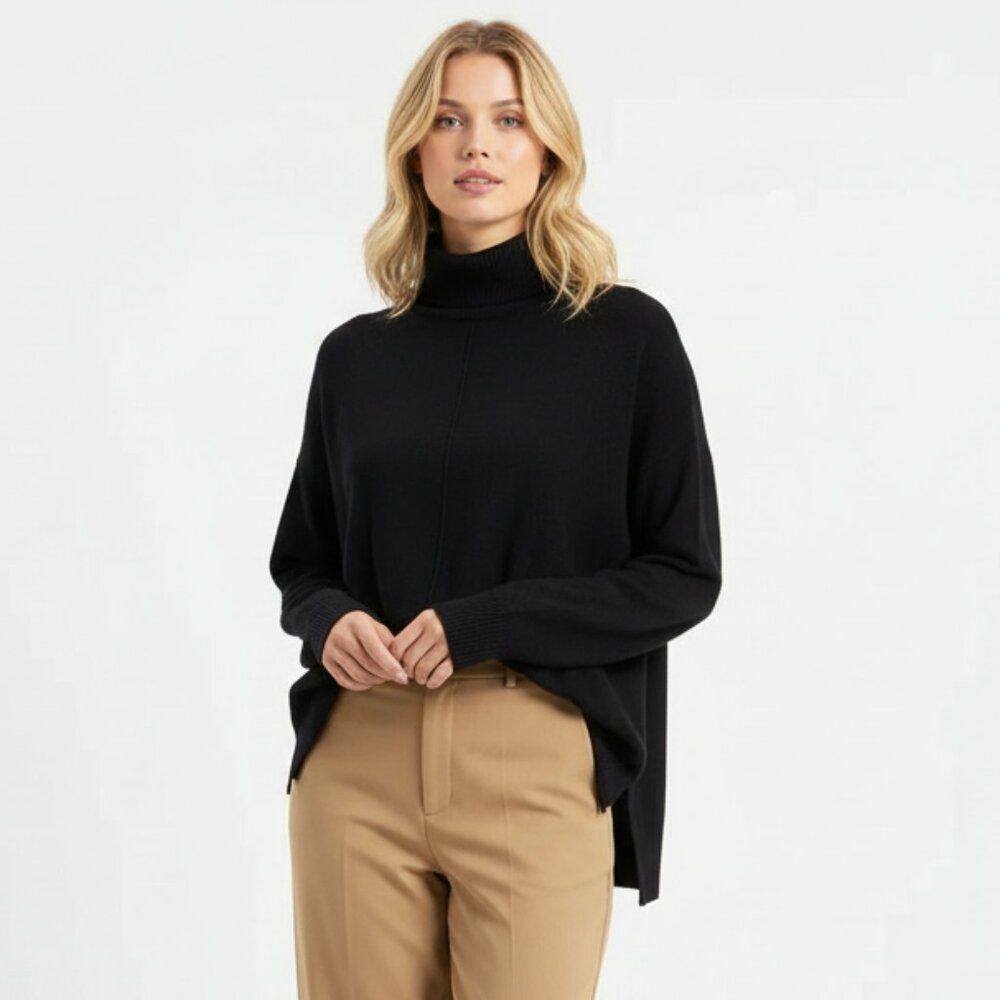 Banana Republic 100% Merino Wool Black Long Sleeve Turtleneck Sweater S